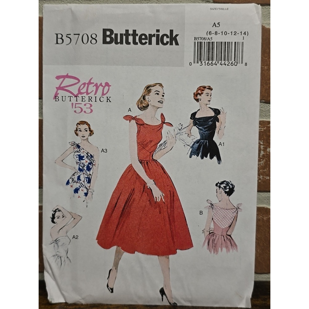 Butterick B5708 RETRO 53 Flared Dress Shoulder Ties Sewing Pattern sz 6-14